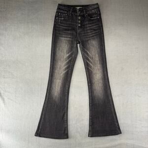 ROCKIN' C High Rise Flare Pants Women 25 Black Denim Jeans Button Fly Cowboy